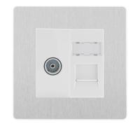 BG Evolve Brushed Steel TV Aerial and RJ45 CAT6 Data Outlet White Insert