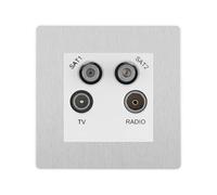 BG Evolve Brushed Steel TV/FM/2x SAT Quadplex Socket - White Insert