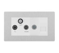BG Evolve Brushed Steel TV/FM/SAT + Return & 1 Gang Tel - Screened Triplex Socket PCDBS68W