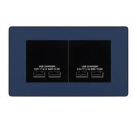 BG Evolve Dark Blue 4-Gang Euro Plate with 2X USB-A Dual Chargers - Black Insert