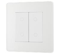 BG Electrical Double Slave/Secondary Touch Dimmer Wall Light Switch, 2-Way, Trailing Edge, Screwless Front Plate, Evolve, Pearlescent White, 200W, PCDCLTDS2W