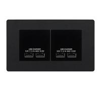 BG Evolve Matt Black 4-Gang Euro Plate with 2X USB-A Dual Chargers - Black Insert