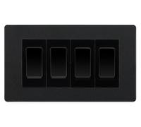 BG Evolve Matt Black 4-Gang Light Switch 1x 2-Way + 3x Intermediate - Black Inserts