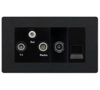 BG Evolve Matt Black TV/FM/SAT + Return & 1 Gang Tel - Screened Triplex Socket