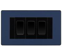 BG Evolve Matt Blue 3 Gang 20AX 2-Way Switch Custom Grid - Black Insert