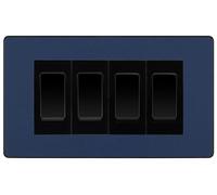 BG Evolve Matt Blue 4-Gang Light Switch 2x 2-Way + 2x Intermediate - Black Inserts