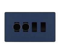 BG Evolve Matt Blue 4 Gang Light Switch Grid - 2x Trailing-Edge LED Dimmer, 1x Intermediate, 1x 2-Way Switch