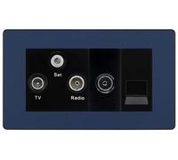 BG Evolve Matt Blue TV/FM/SAT + Return & 1 Gang Tel - Screened Triplex Socket