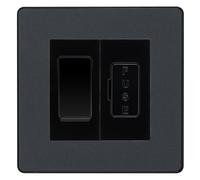 BG Evolve Matt Grey 2 Way Light Switch with 13A Fused Spur Plate - Black Insert - Kitchen, Bathroom & Utility Room