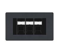 BG Evolve Matt Grey 3 Gang RJ45 CAT6 Data Socket Outlet, IDC Type PCDMGRJ453B
