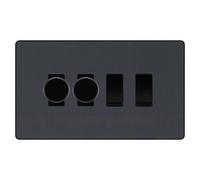 BG Evolve Matt Grey 4 Gang Light Switch Grid - 2x Trailing-Edge LED Dimmer, 1x Intermediate, 1x 2-Way Switch