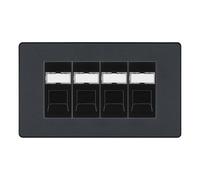 BG Evolve Matt Grey 4 Gang RJ45 CAT6 Data Socket Outlet, IDC Type PCDMGRJ454B
