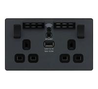 BG Evolve 2 Gang 13A Socket with USB A+C & Wi-Fi Extender Matt Grey