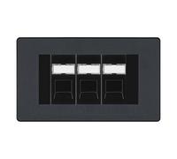 BG Evolve Matt Grey Triple 3 Gang RJ45 Data Socket Black Inserts PCDMGRJ453