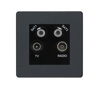 BG Evolve Matt Grey TV/FM/2x SAT Quadplex Socket - Black Insert