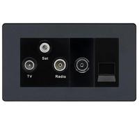 BG Evolve Matt Grey TV/FM/SAT + Return & 1 Gang Tel - Screened Triplex Socket