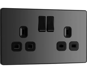BG Evolve PCDBC22B 13A Double Switched Power Socket - Black Chrome (Black)