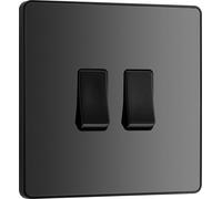 BG Evolve Black Chrome Double Light Switch 20A 16AX 2 Way - PCDBC42B