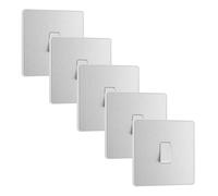 BG Evolve PCDBS12Wx5 20A 16AX 2 Way Single Light Switch - Brushed Steel (White) (5 Pack)