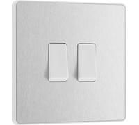BG Evolve PCDBS42W 20A 16AX 2 Way Double Light Switch - Brushed Steel (White)