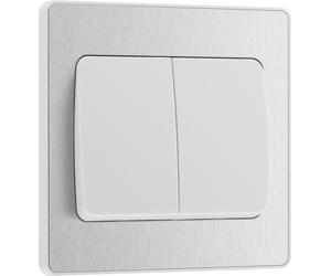 BG Evolve PCDBS42WW 20A 16AX 2 Way Double Light Switch, Wide Rocker - Brushed Steel (White)