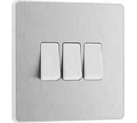 BG Evolve PCDBS43W 20A 16AX 2 Way Triple Light Switch - Brushed Steel (White)