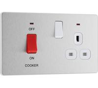 BG Evolve PCDBS70W 45A Cooker Control Socket, Double Pole Switch with LED Power Indicator - Brushed Steel (White)