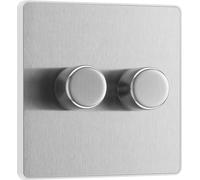 BG Evolve PCDBS82W 2-Way Trailing Edge LED 200W Double Dimmer Switch Push On/Off - Brushed Steel (White)