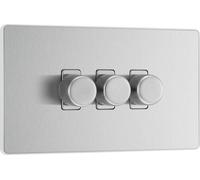 BG Evolve PCDBS83W 2-Way Trailing Edge LED 200W Triple Dimmer Switch Push On/Off - Brushed Steel (White)