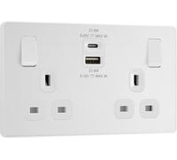 BG Evolve PCDCL22UAC22W 13A Double Switched Power Socket + USB C (22W) - Pearlescent White (White)