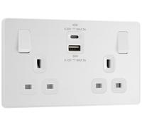 BG Electrical Double Switched Power Wall Plug Socket with Super Fast Charge Type A & Type C USB Charging Ports, Evolve, Pearlescent White, 13A, 45W, PCDCL22UAC45W