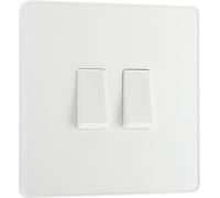 BG Electrical Double Wall Light Switch, 2 Way, Screwless Front Plate, Round Edges, Evolve, Pearlescent White, 20A, 16AX, PCDCL42W