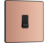 BG Electrical Single Retractive Press Switch, Screwless Front Plate, Round Edges, 1 Way, Evolve, Polished Copper, 10A, PCDCP14B