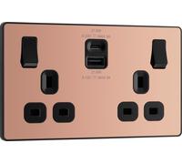 BG Electrical 22W Double Switched Power Wall Plug Socket with Fast Charge Type A and Type C USB Charging Ports, Evolve, Polished Copper, 13A, PCDCP22UAC22B