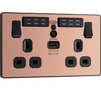 BG Evolve PCDCP22UWRB 13A Double Switched Power Socket + WiFi Extender + 1xUSB(2.1A) - Polished Copper (Black)