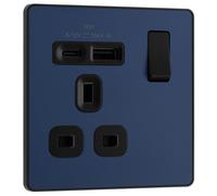 BG Evolve PCDDB21UAC18B 13A Single Switched Power Socket + USB C (18W) - Matt Blue (Black)