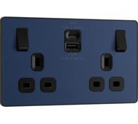BG Electrical Double Switched Power Wall Plug Socket with Fast Charge Type A and Type C USB Charging Ports, Evolve, Matt Blue, 13A, 22W, PCDDB22UAC22B