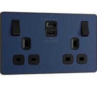 BG Electrical 45W Double Switched Power Wall Plug Socket with Super Fast Charge Type A and Type C USB Charging Ports, Evolve, Matt Blue, 13A, PCDDB22UAC45B