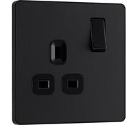 BG Electrical Single Switched Power Plug Wall Socket, Screwless Front Plate, Round Edges, Evolve, Matt Black, 13A, PCDMB21B