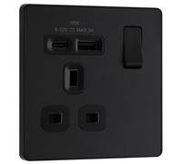 BG Evolve PCDMB21UAC18B 13A Single Switched Power Socket + USB C (18W) - Matt Black (Black)