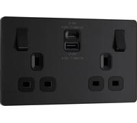 BG Evolve PCDMB22UAC22B 13A Double Switched Power Socket + USB A+C (22W) - Matt Black (Black)