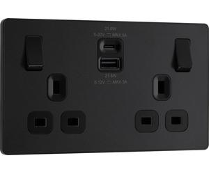 BG Evolve PCDMB22UAC22B 13A Double Switched Power Socket + USB C (22W) - Matt Black (Black)