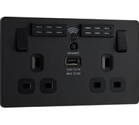 Evolve Matt Black (Black) Wifi Extender Double Switched 13A Power Socket + 1 X Usb (2.1A) PCDMB22UWRB-01