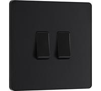 Evolve Matt Black (Black) Double Light Switch 20A 16Ax 2 Way PCDMB42B-01