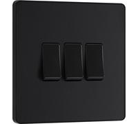 BG Evolve Matt Black Triple Light Switch 20A 16AX 2 Way - PCDMB43B