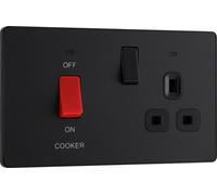 BG Electrical Cooker Switch with Socket and LED, Cooker Control Unit, Control Socket, Double Pole, Screwless Front Plate, Evolve, Matt Black, 45A, PCDMB70B