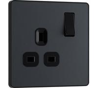 Evolve Matt Grey (Black) Single Switched 13A Power Socket PCDMG21B-01