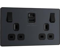 BG Electrical Double Switched Power Wall Plug Socket with Fast Charge Type A and Type C USB Charging Ports, Evolve, Matt Grey, 13A, 22W, PCDMG22UAC22B