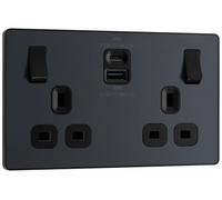 BG Electrical Double Switched Power Wall Plug Socket with Super Fast Charge Type A and Type C USB Charging Ports, Evolve, Matt Grey, 13A, 45W, PCDMG22UAC45B