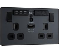 Evolve Matt Grey (Black) Wifi Extender Double Switched 13A Power Socket + 1 X Usb (2.1A) PCDMG22UWRB-01